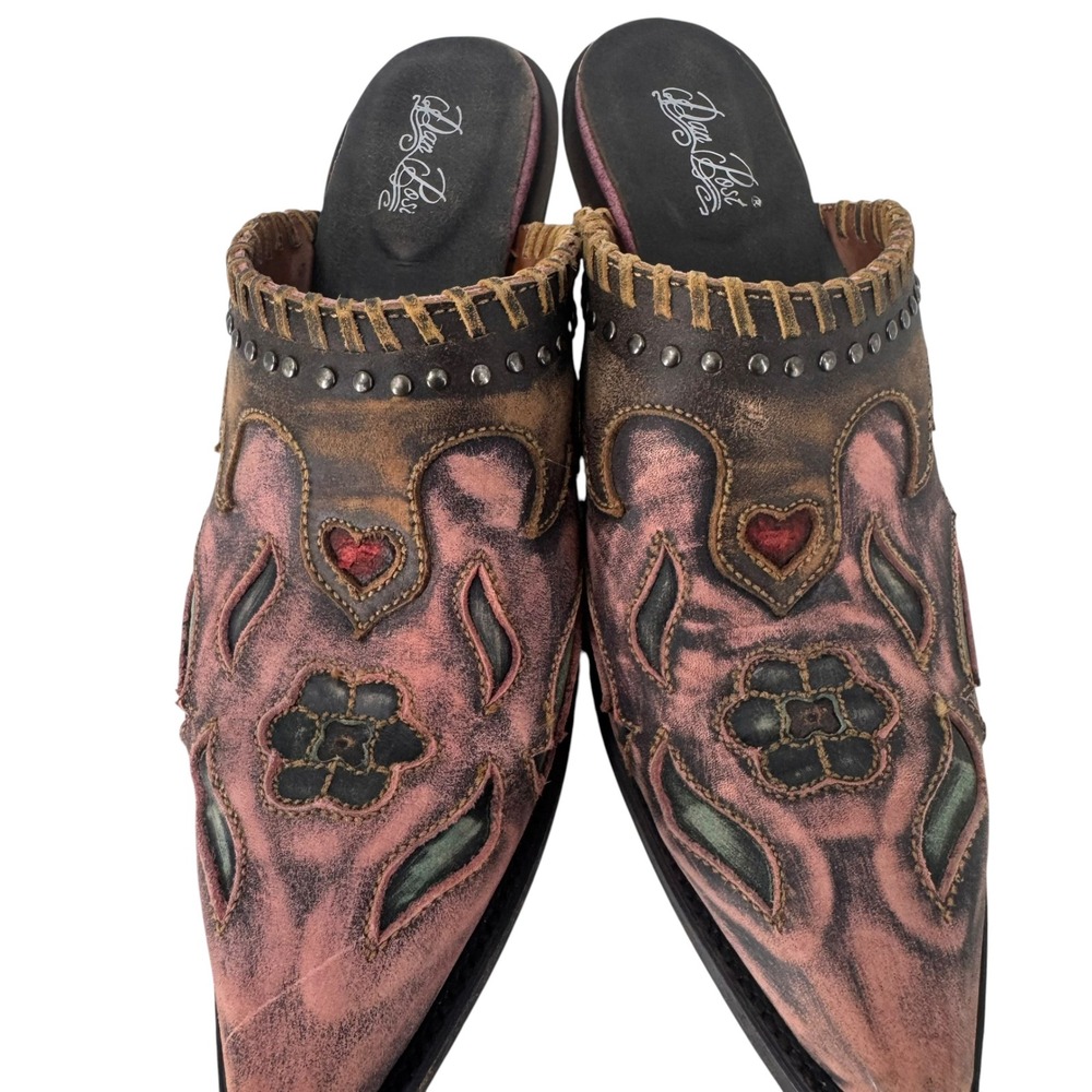 Dan Post Womens Pink Leather Western Mules Pointed Toe Heart Floral Clogs 9.5 M - Picture 5 of 11